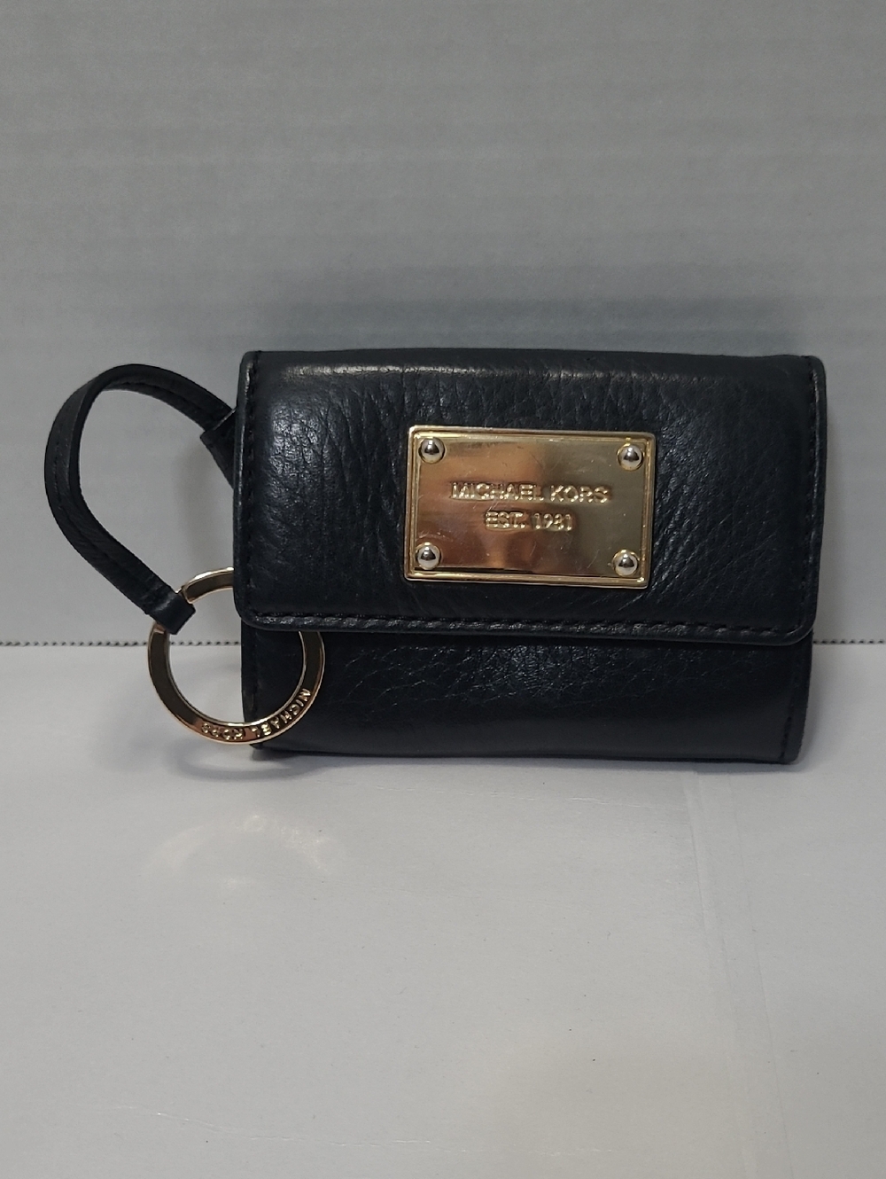 Michael Kors Black Leather Key Pouch with Gold Plate